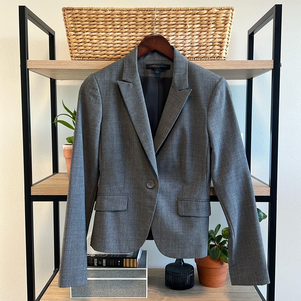 Express Professional Grey Button Front Career Blazer, 2